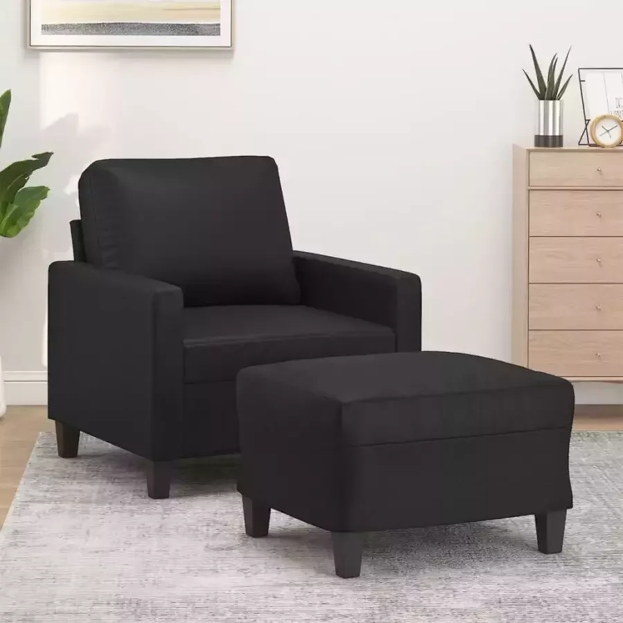VidaXL Fauteuil met voetenbank 60 cm kunstleer zwart - Foto 2