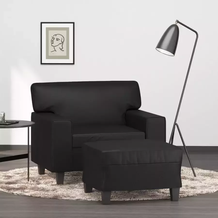 VidaXL Fauteuil met voetenbank 60 cm kunstleer zwart