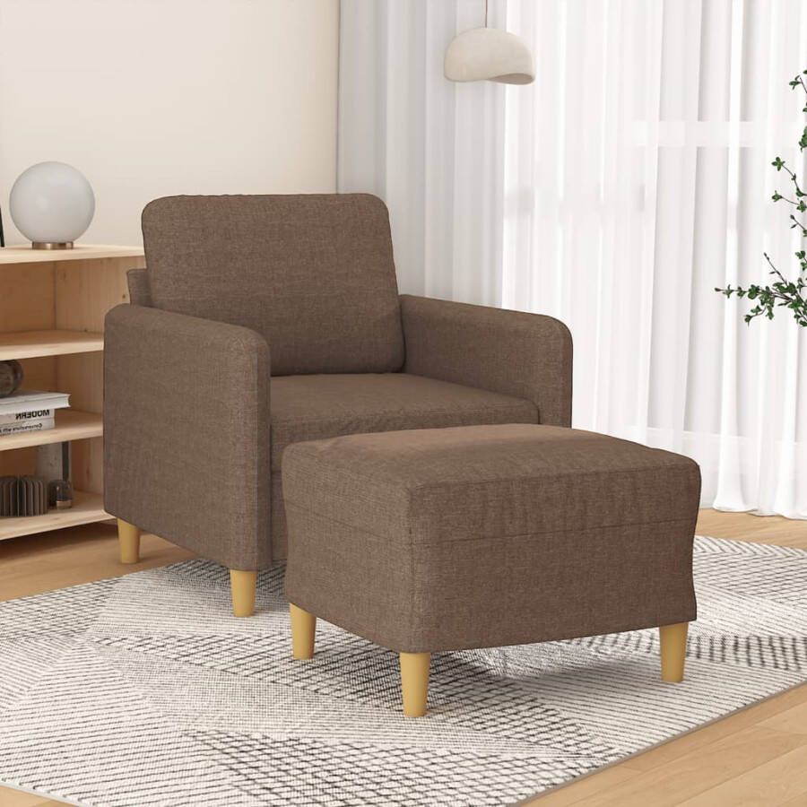 VidaXL -Fauteuil-met-voetenbank-60-cm-stof-bruin