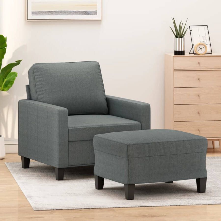 VidaXL Fauteuil met Voetenbank Stof Donkergrijs Fauteuil Lounge Stoel Relaxstoel Grijs Fauteuil Donkere Fauteuils - Foto 6