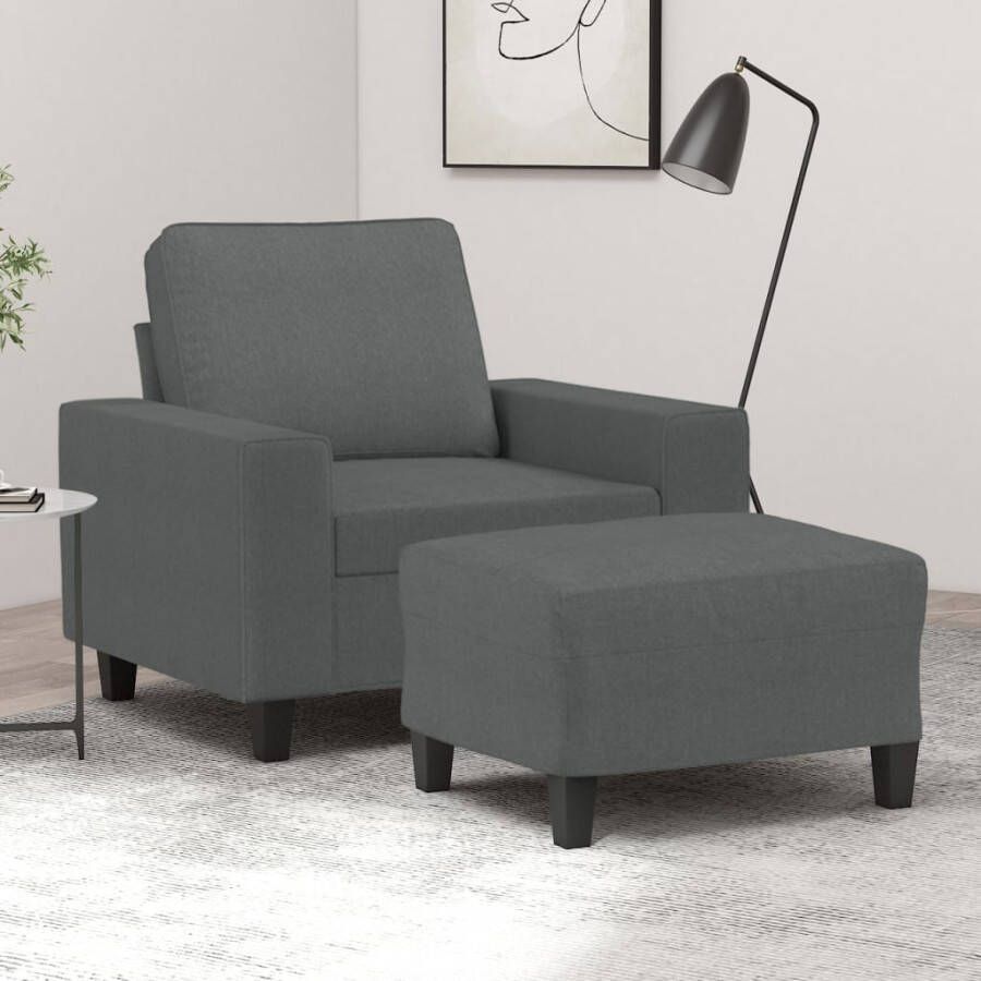 VidaXL -Fauteuil-met-voetenbank-60-cm-stof-donkergrijs