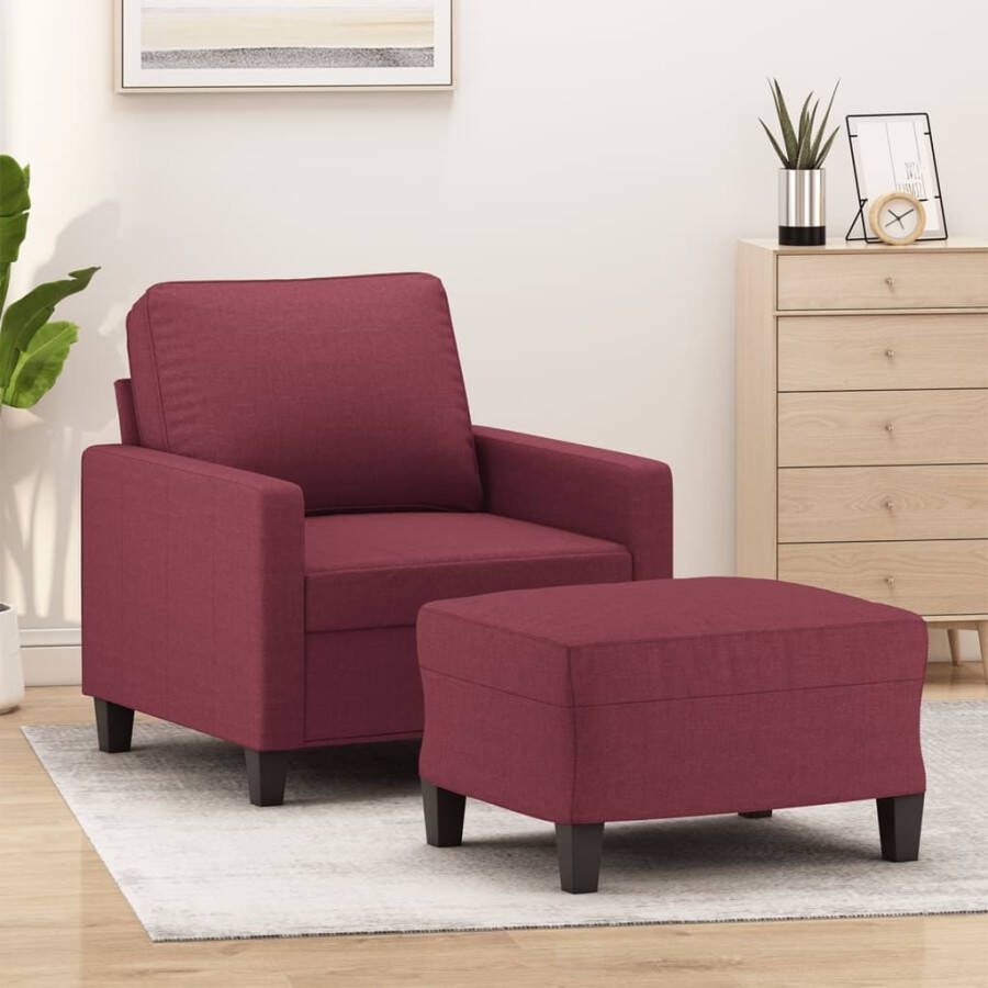 VidaXL -Fauteuil-met-voetenbank-60-cm-stof-wijnrood - Foto 2