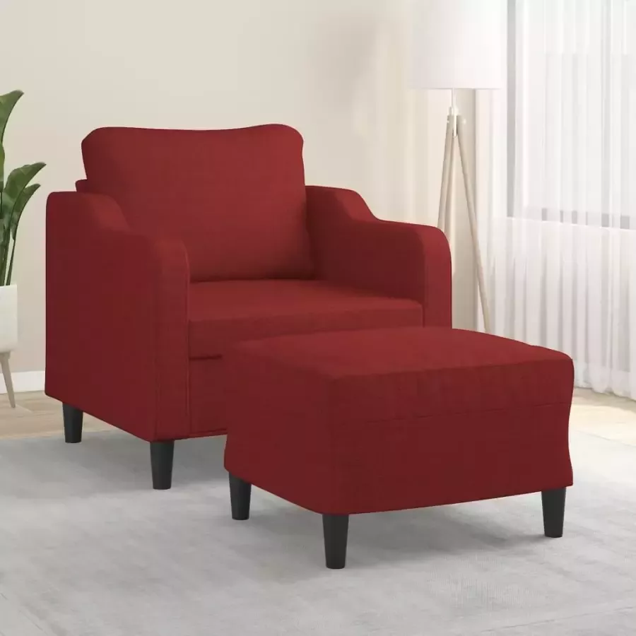 VIDAXL Fauteuil met voetenbank 60 cm stof wijnrood