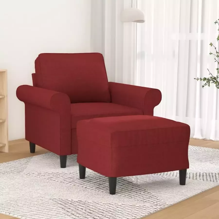 VIDAXL Fauteuil met voetenbank 60 cm stof wijnrood