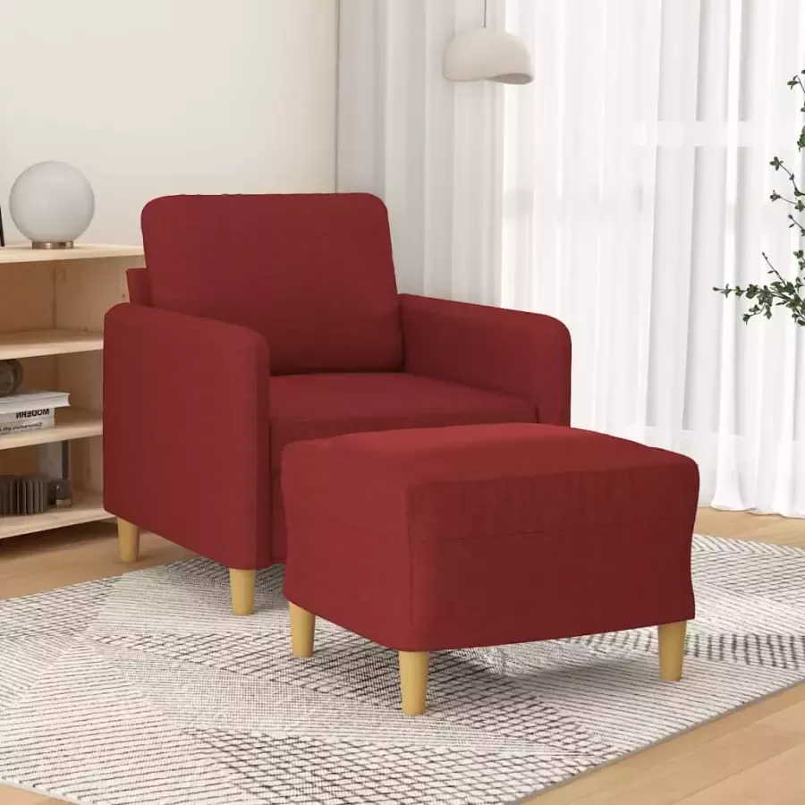 VidaXL Fauteuil met voetenbank 60 cm stof wijnrood - Foto 2