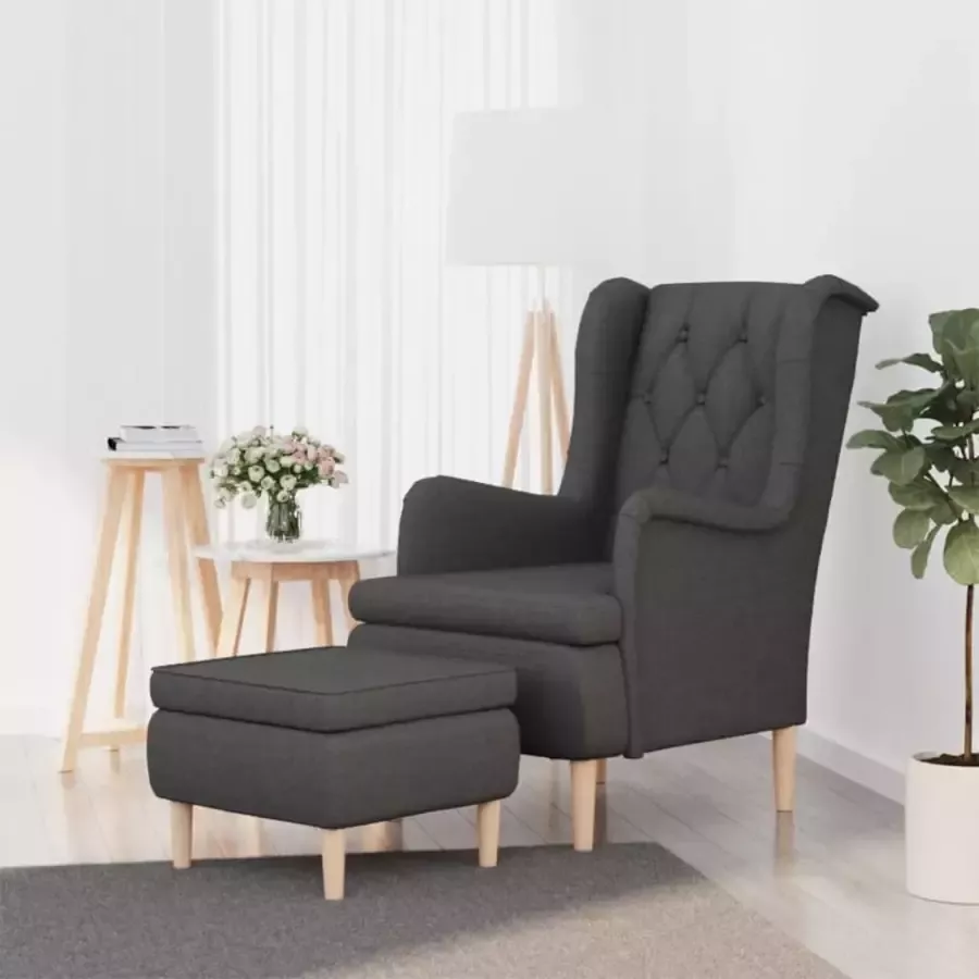 VidaXL Fauteuil met voetenbank stof donkergrijs