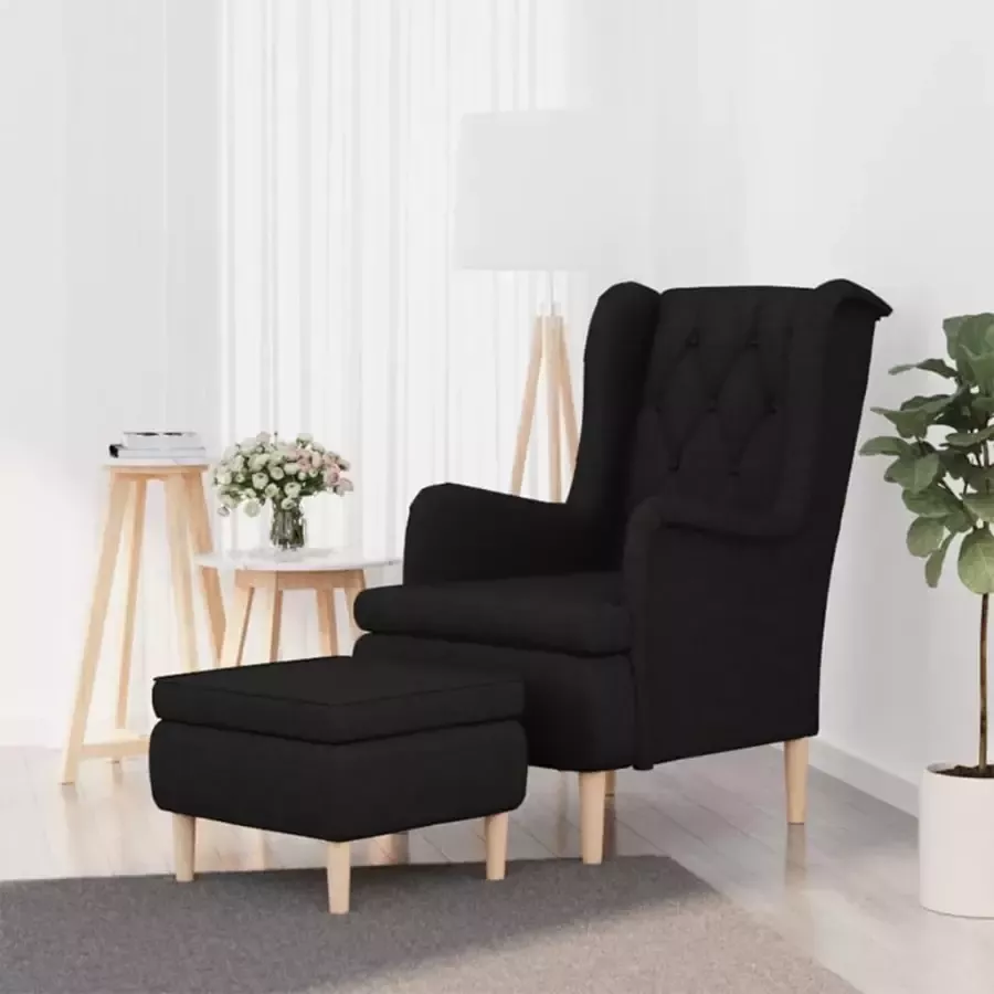 VIDAXL Fauteuil met voetenbank stof zwart