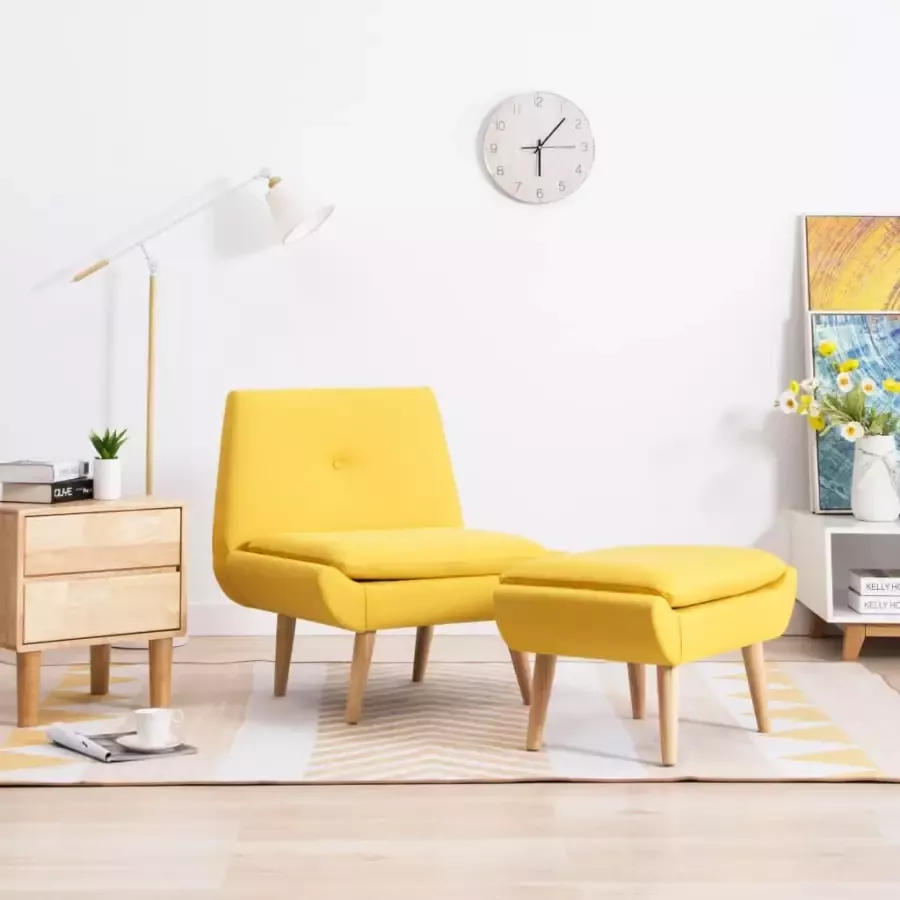 VIDAXL Fauteuil met voetenbankje stof geel