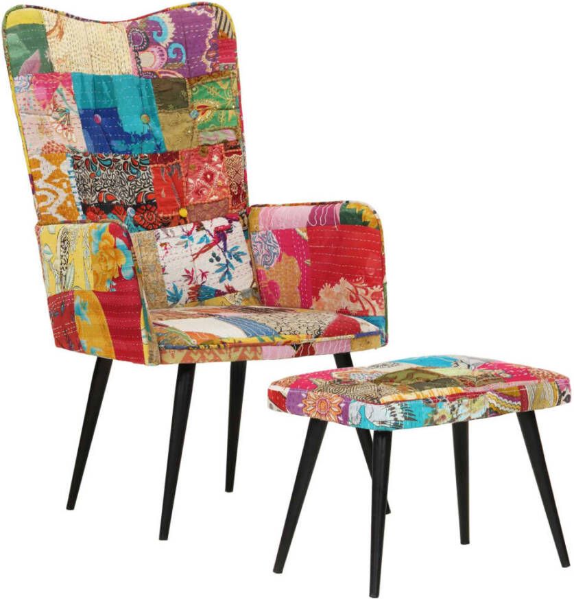 VIDAXL Fauteuil met voetensteun patchwork canvas meerkleurig - Foto 3