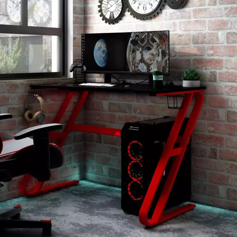 VIDAXL Gamingbureau met ZZ-vormige poten 110x60x75 cm zwart en rood