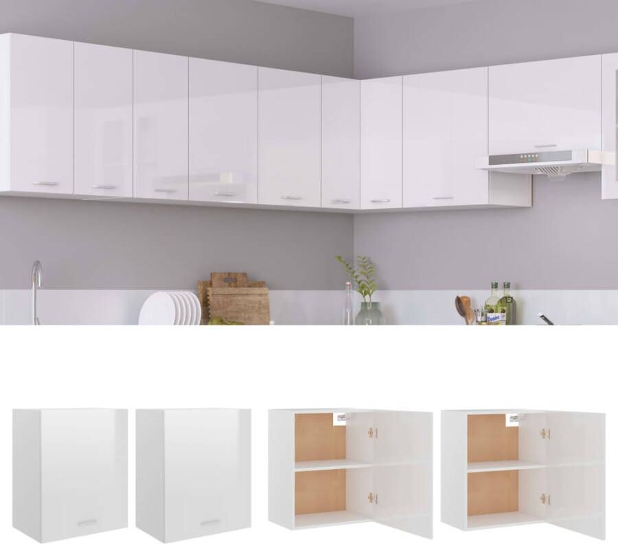 VidaXL Hangkasten 2 st Lyon 50x31x60 cm bewerkt hout hoogglans wit