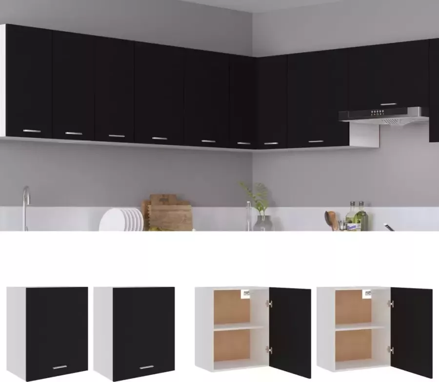 VidaXL Hangkasten 2 st Lyon 50x31x60 cm bewerkt hout zwart