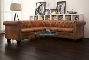 VIDAXL Hoekbank 5-zits Chesterfield-stijl kunstleer bruin