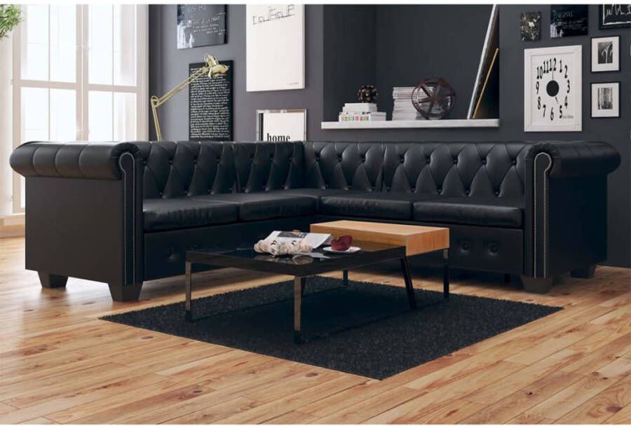 VidaXL -Hoekbank-5-zits-Chesterfield-stijl-kunstleer-zwart