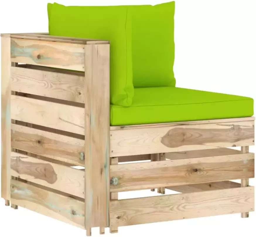 VidaXL Hoekbank sectioneel met kussens groen geïmpregneerd hout
