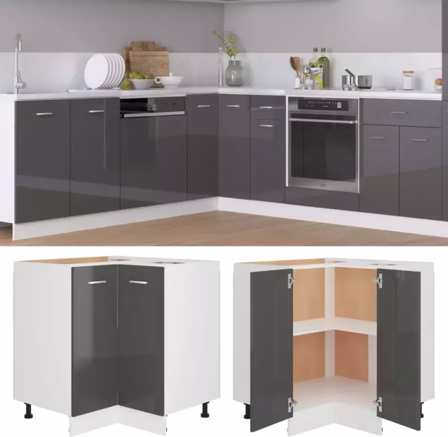 VidaXL -Hoekonderkast-75 5x75 5x80 5-cm-spaanplaat-hoogglans-grijs