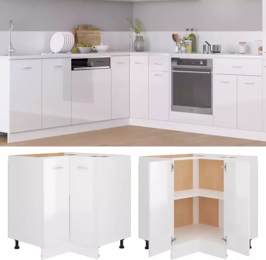 VidaXL Hoekonderkast Lyon 75 5x75 5x81 5 cm bewerkt hout hoogglans wit - Foto 3