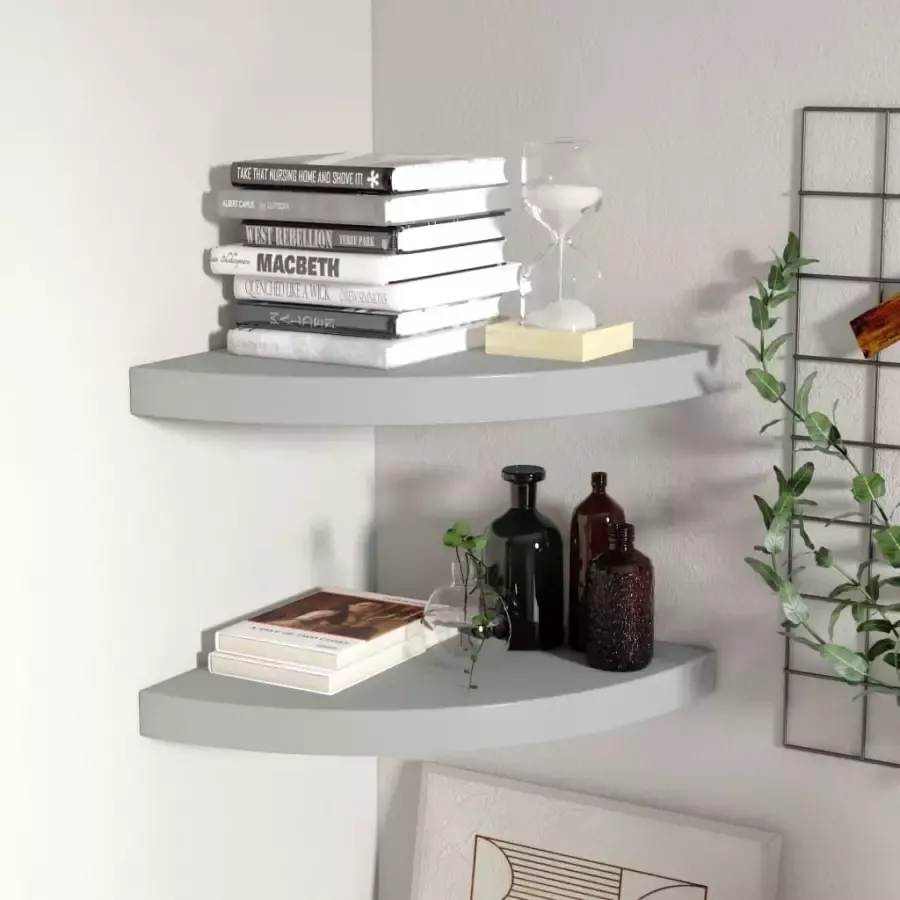 VidaXL Hoekschappen zwevend 2 st 35x35x3 8 cm MDF grijs - Foto 4
