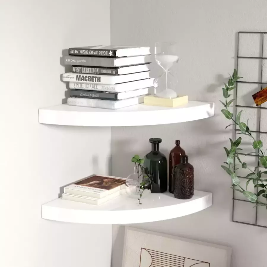 VidaXL Hoekschappen zwevend 2 st 35x35x3 8 cm MDF hoogglans wit - Foto 4