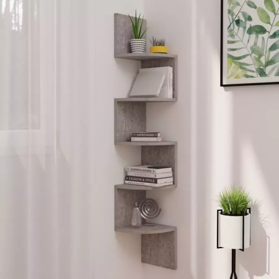 VIDAXL Hoekwandschap 19x19x123 cm bewerkt hout betongrijs - Foto 4