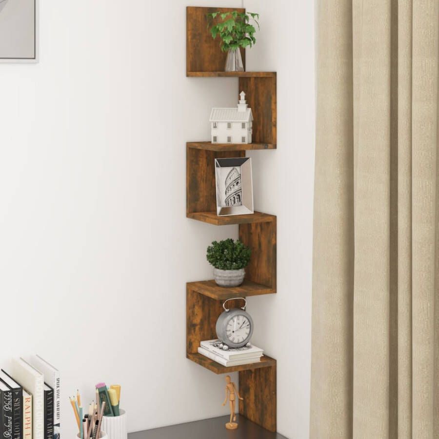 VidaXL Hoekwandschap 20x20x127 5 cm bewerkt hout gerookt eikenkleurig - Foto 4