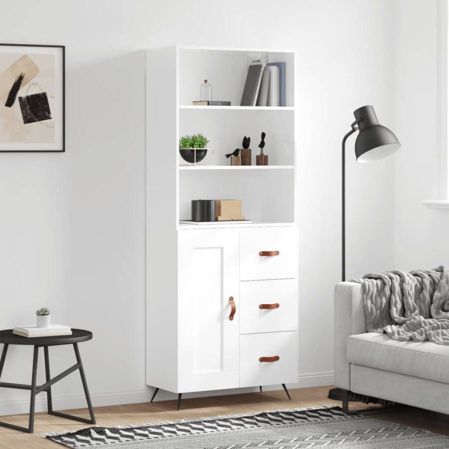 VidaXL -Hoge-kast-69 5x34x180-cm-bewerkt-hout-hoogglans-wit - Foto 1