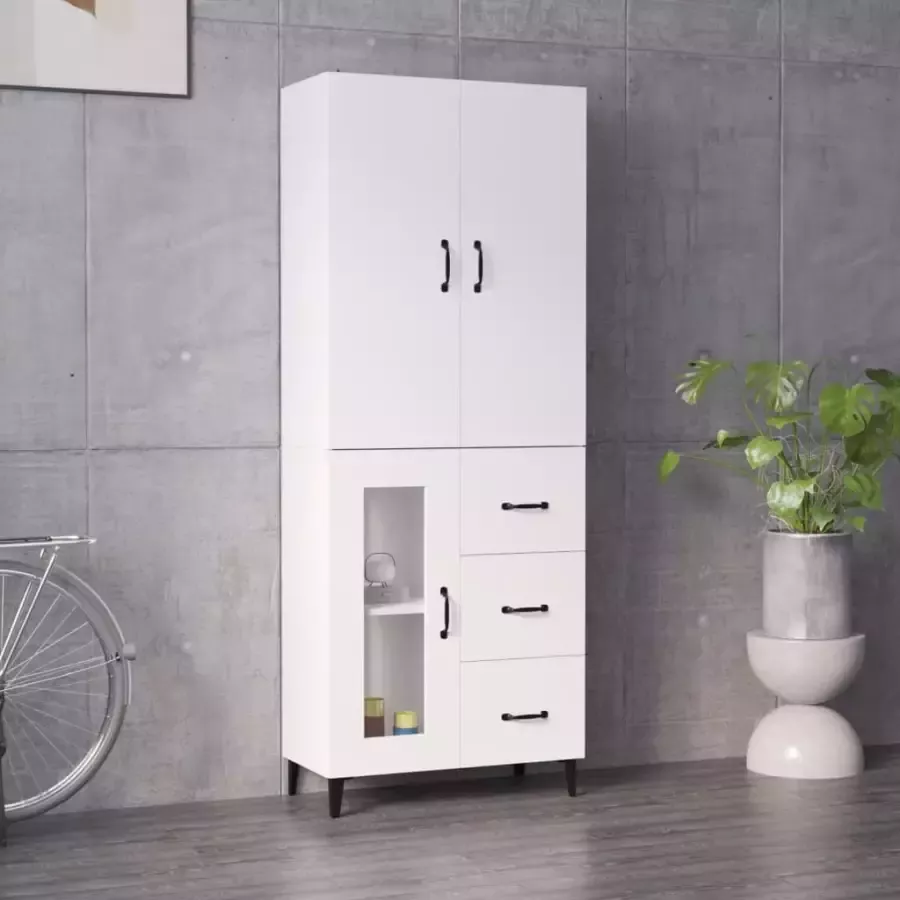 VidaXL Hoge kast 69.5x34x180 cm bewerkt hout hoogglans wit - Foto 8