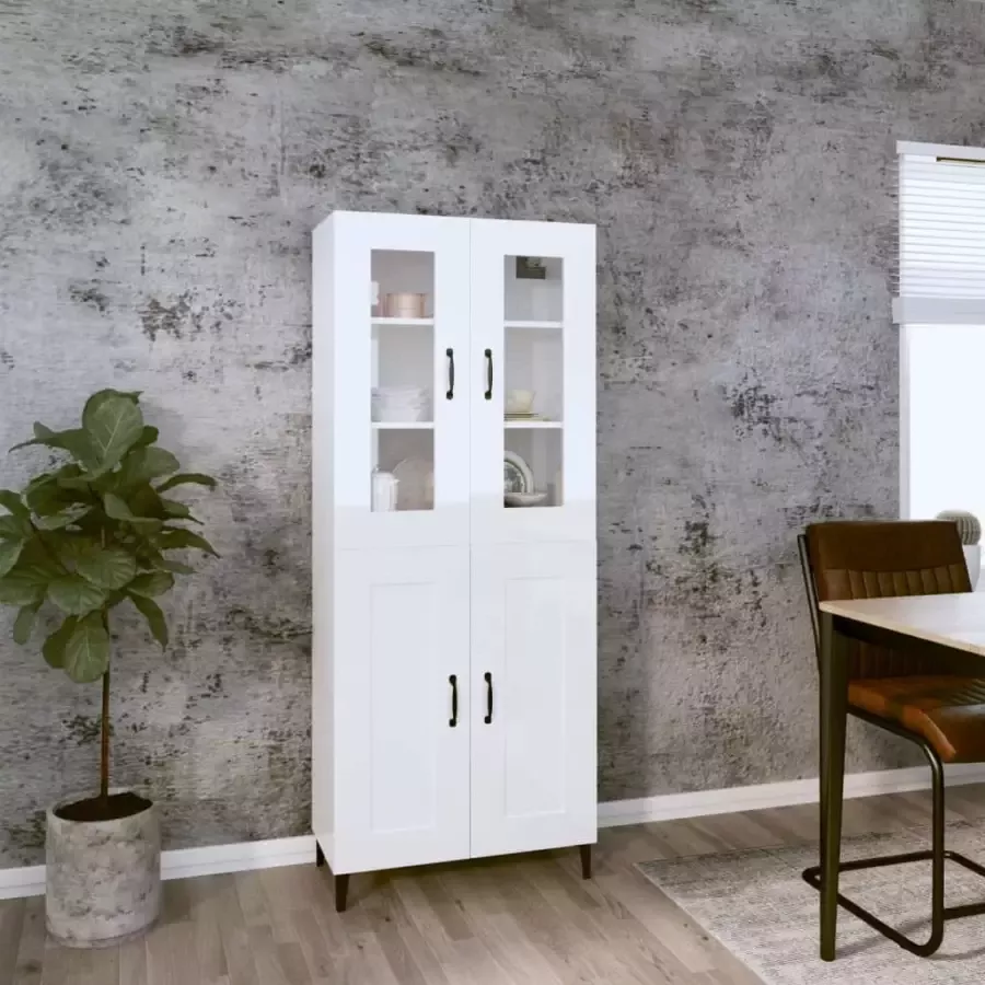 VidaXL Hoge kast 69.5x34x180 cm bewerkt hout hoogglans wit - Foto 6