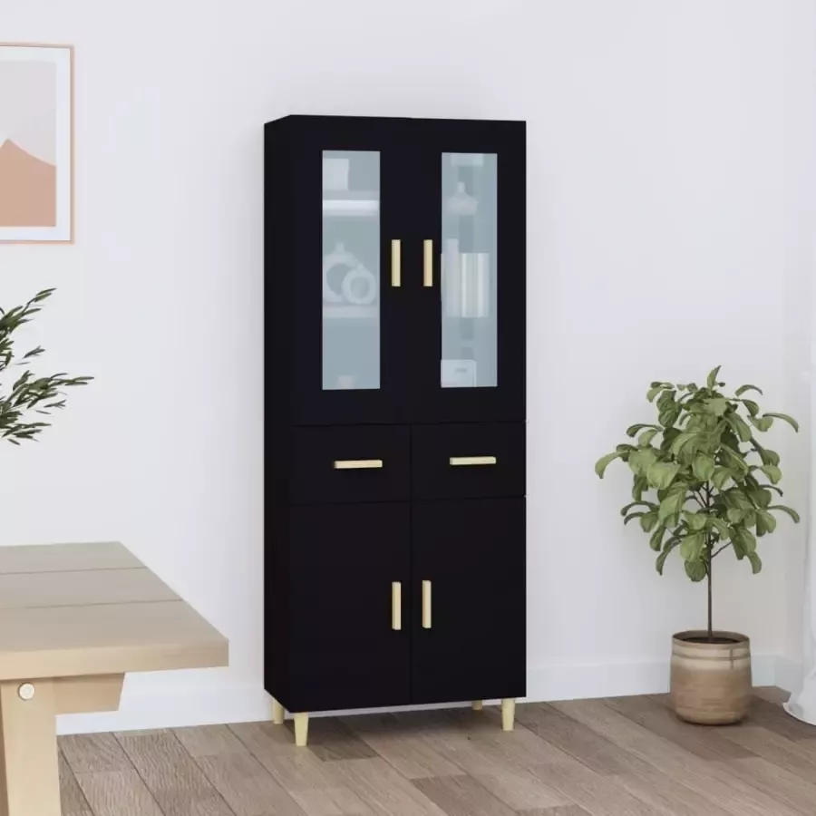 VidaXL Hoge kast 69.5x34x180 cm bewerkt hout zwart - Foto 3