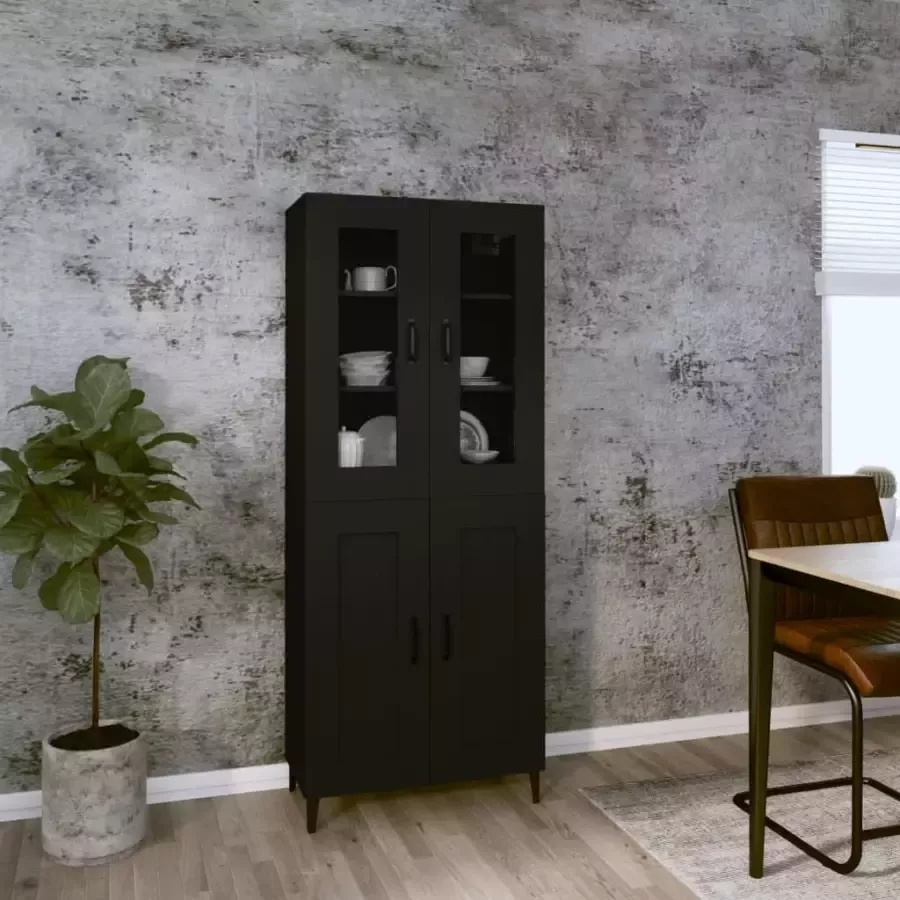 VidaXL Hoge kast 69.5x34x180 cm bewerkt hout zwart - Foto 6