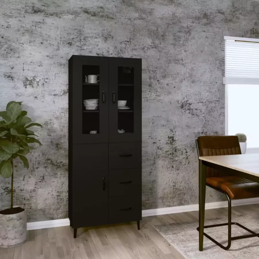 VidaXL Hoge kast 69.5x34x180 cm bewerkt hout zwart - Foto 4