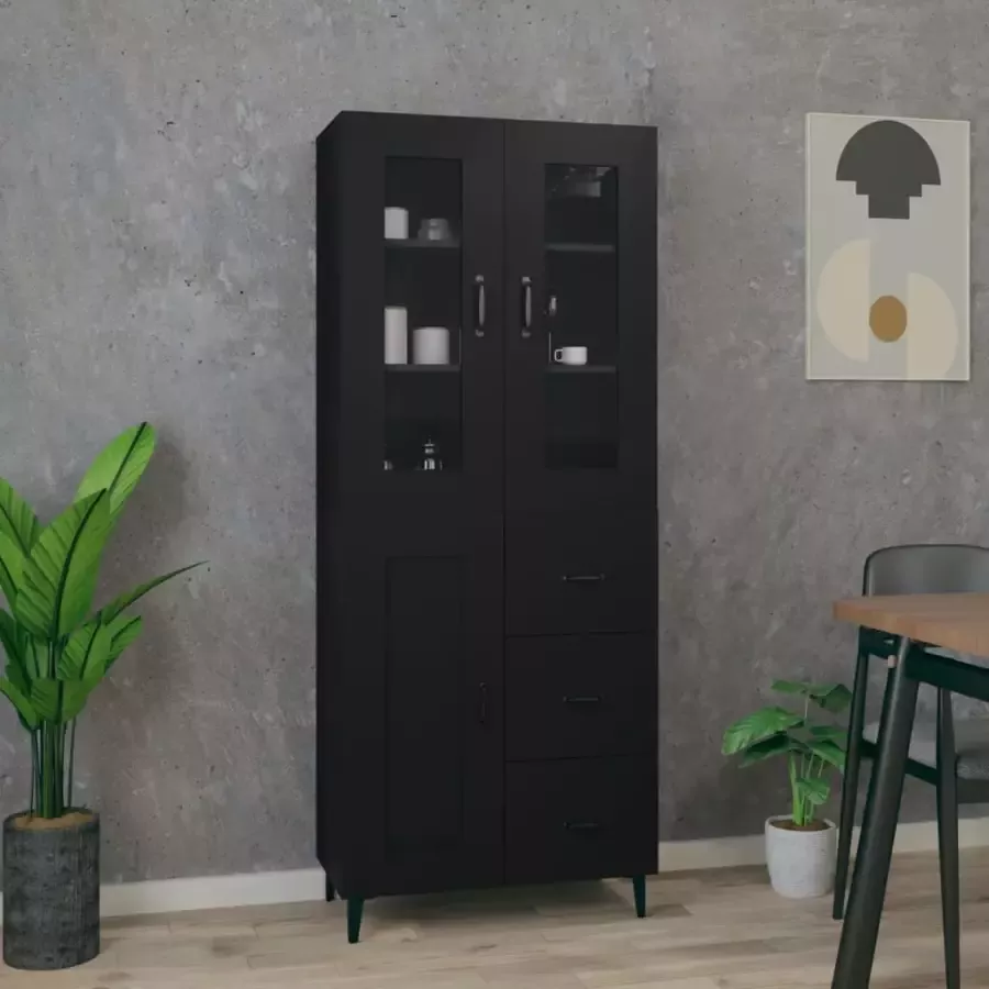 VidaXL Hoge kast 69.5x34x180 cm bewerkt hout zwart - Foto 5