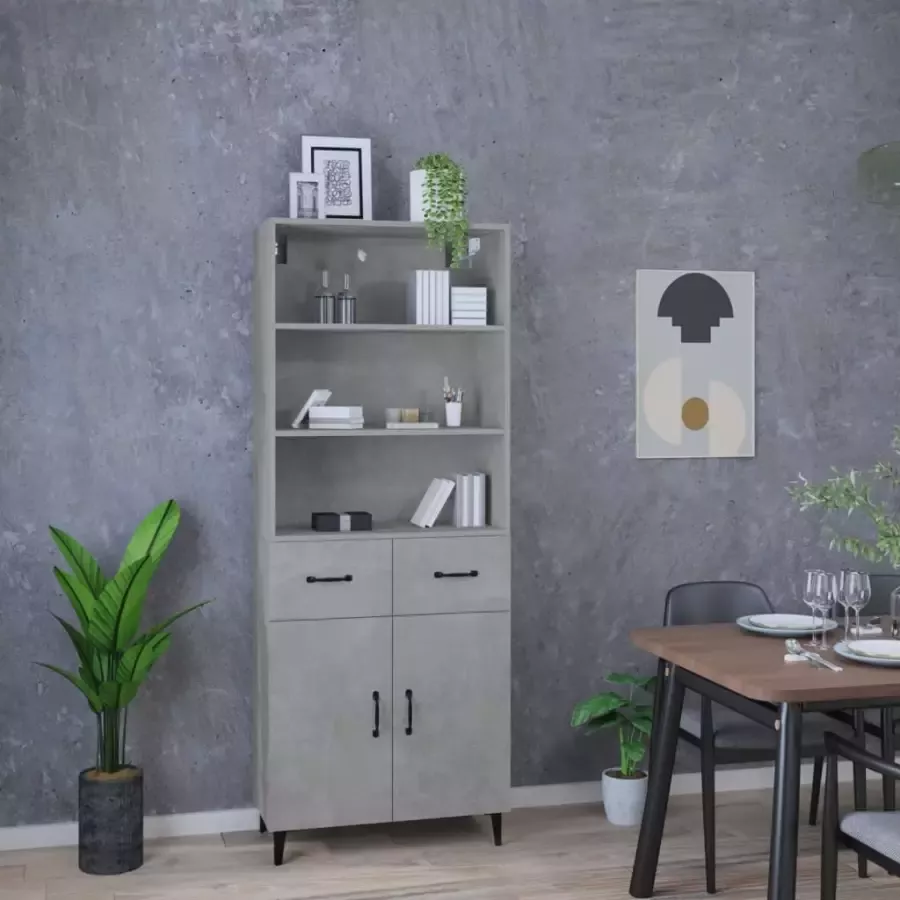 VidaXL Hoge kast bewerkt hout betongrijs - Foto 3