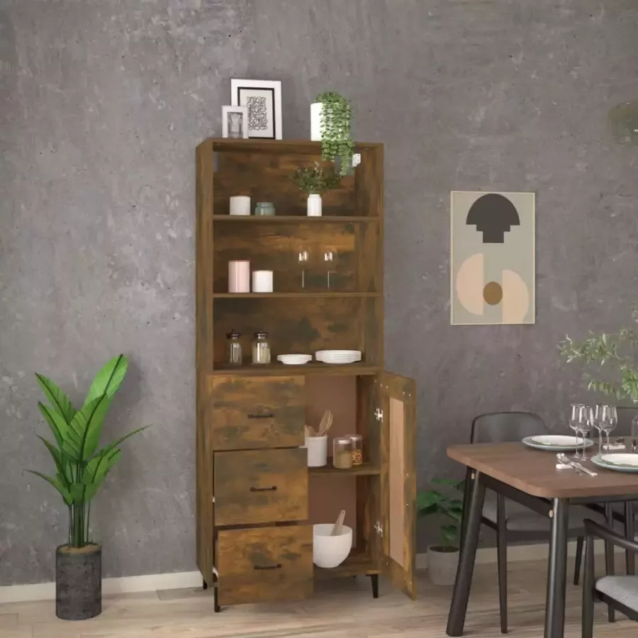 VidaXL Hoge kast bewerkt hout gerookt eikenkleurig - Foto 3