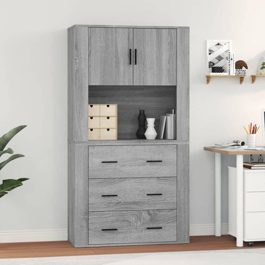 LuxerLiving vidaXL Hoge kast bewerkt hout grijs sonoma eikenkleurig - Foto 15