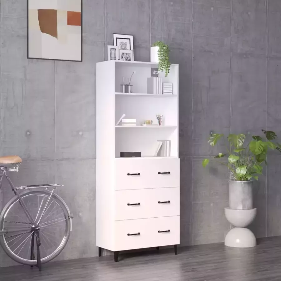 VidaXL Hoge kast bewerkt hout wit - Foto 18