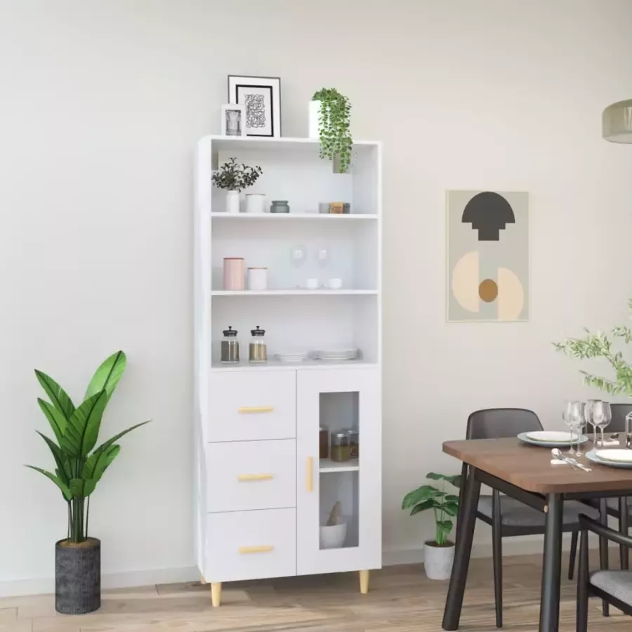 VidaXL Hoge kast bewerkt hout wit - Foto 4