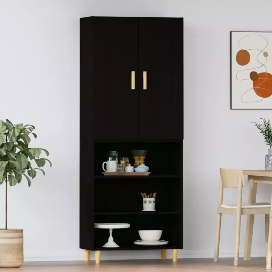 VidaXL Hoge kast bewerkt hout zwart - Foto 3