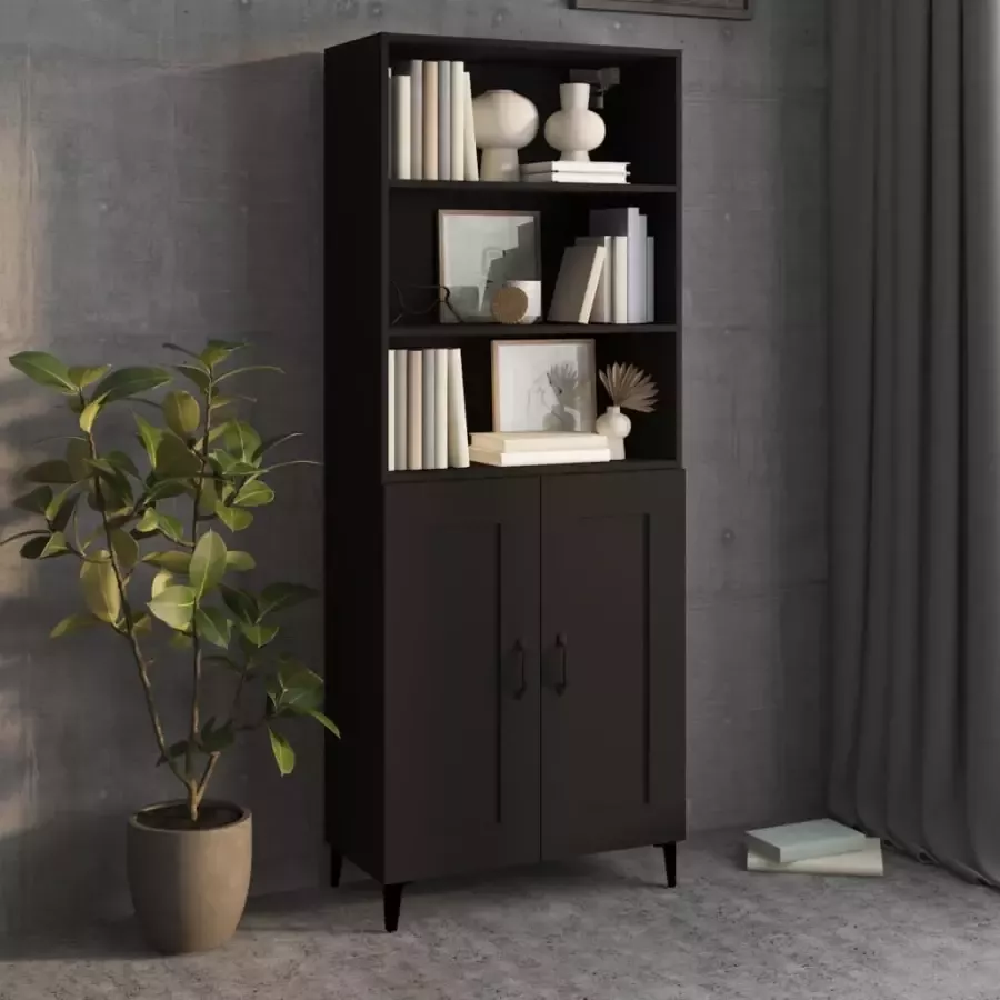 VidaXL Hoge kast bewerkt hout zwart - Foto 7