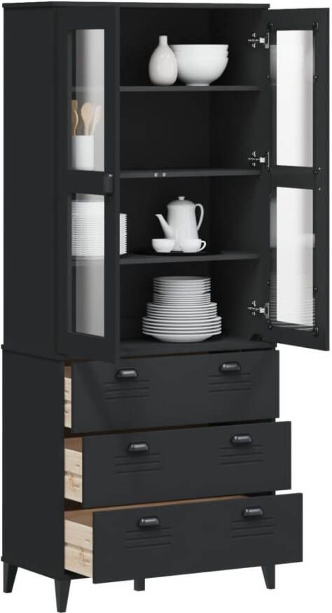 VidaXL -Hoge-kast-VIKEN-80x40x190-cm-massief-grenenhout-zwart - Foto 2