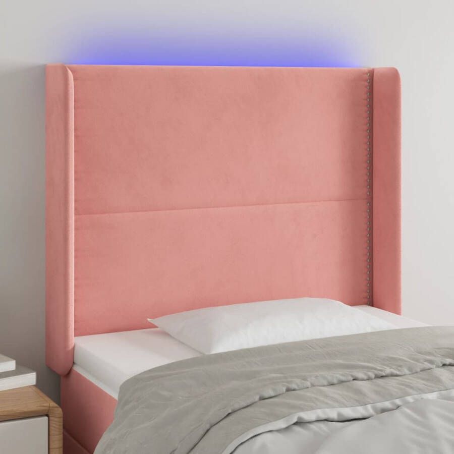 VIDAXL Hoofdbord LED 103x16x118 128 cm fluweel roze