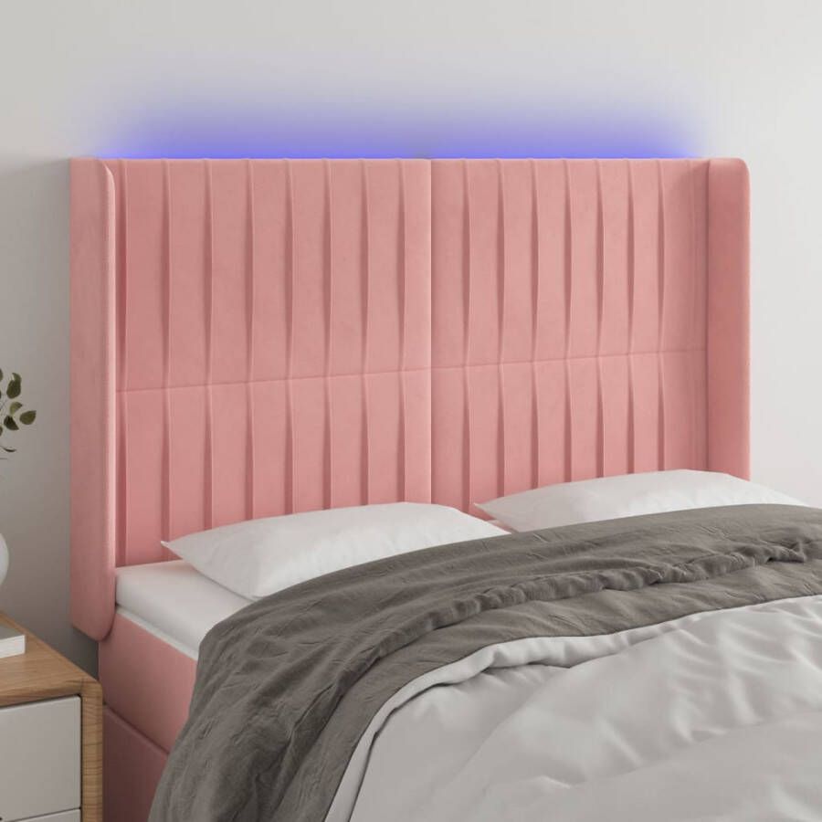 VIDAXL Hoofdbord LED 147x16x118 128 cm fluweel roze - Foto 4