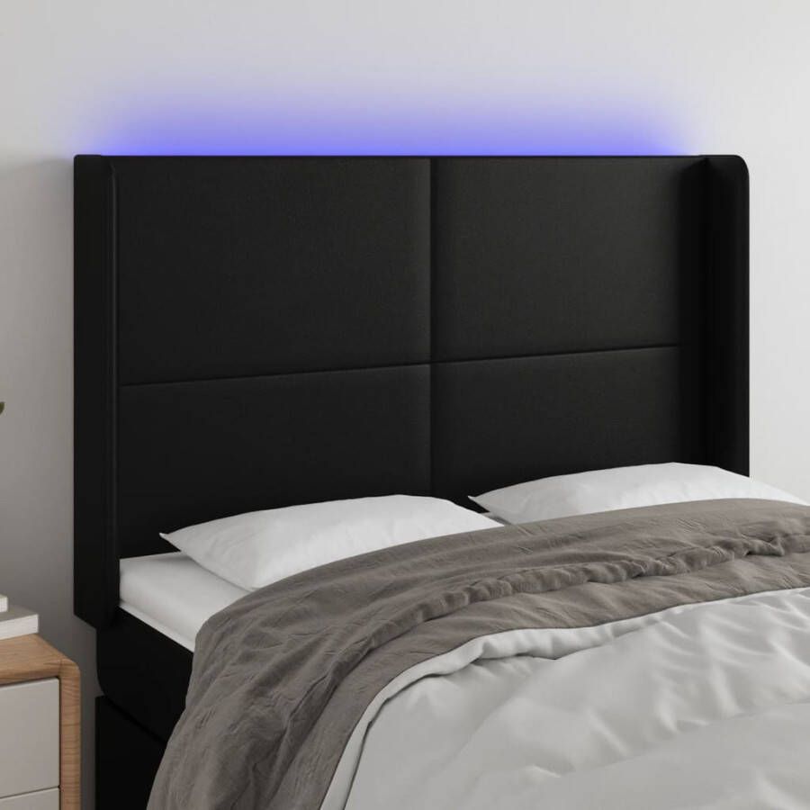 VidaXL Hoofdbord LED 147x16x118 128 cm kunstleer zwart - Foto 2