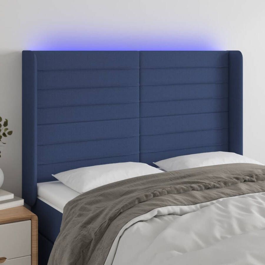 VIDAXL Hoofdbord LED 147x16x118 128 cm stof blauw