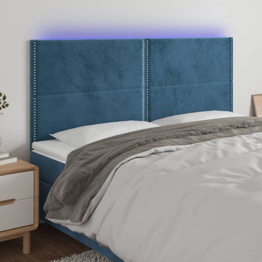 VIDAXL Hoofdbord LED 180x5x118 128 cm fluweel donkerblauw - Foto 2