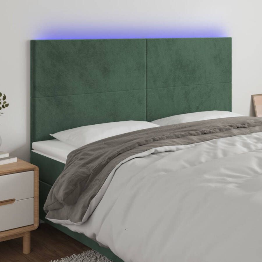 VidaXL Hoofdbord LED 180x5x118 128 cm fluweel donkergroen