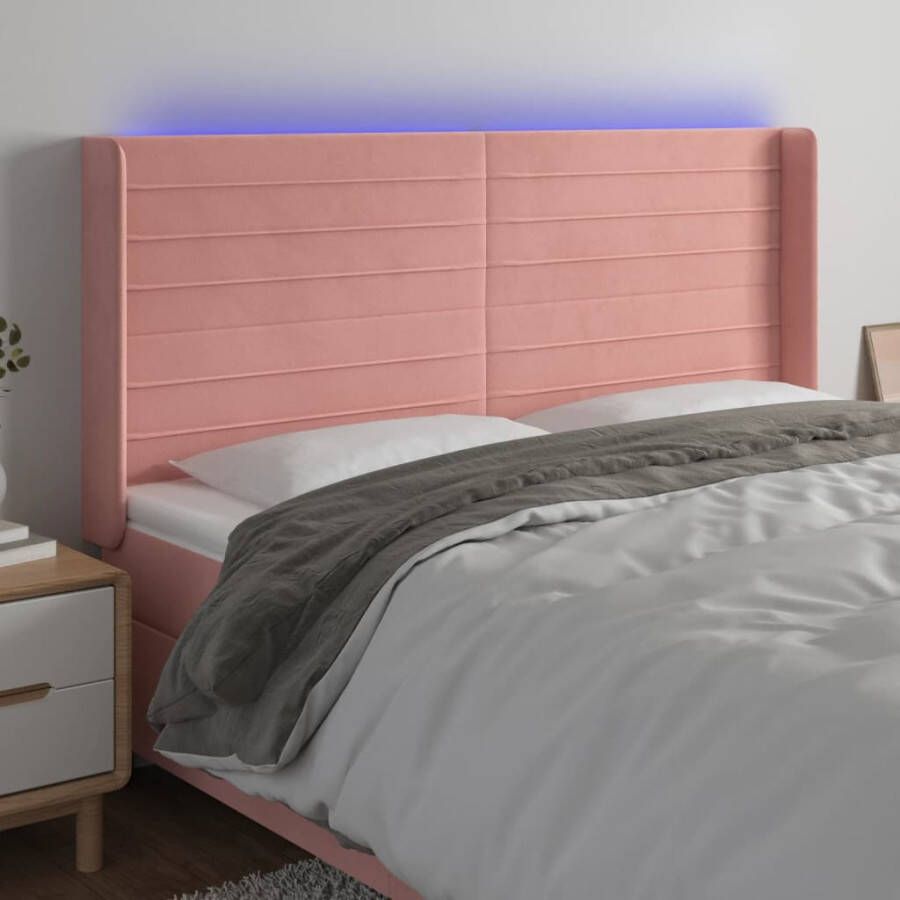 VIDAXL Hoofdbord LED 183x16x118 128 cm fluweel roze - Foto 3