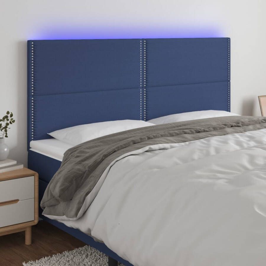 VIDAXL Hoofdbord LED 200x5x118 128 cm stof blauw