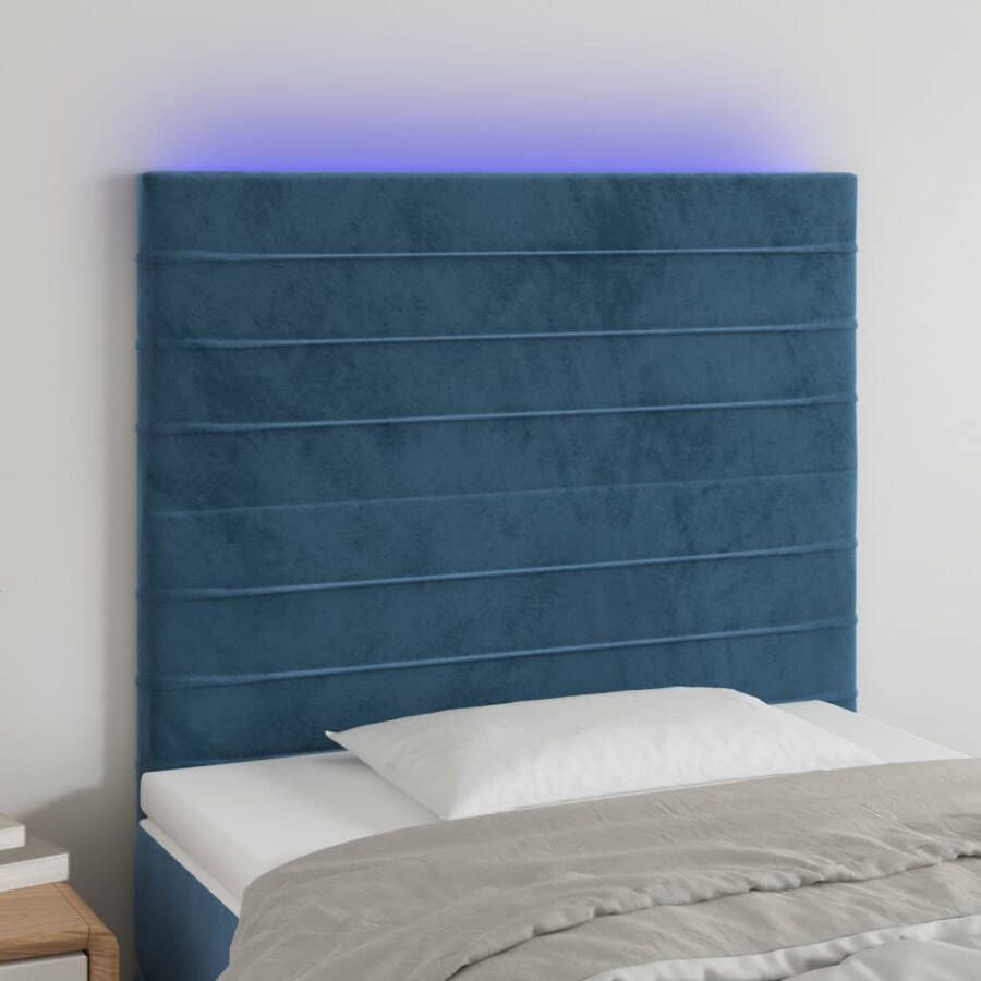 VIDAXL Hoofdbord LED 90x5x118 128 cm fluweel donkerblauw - Foto 3