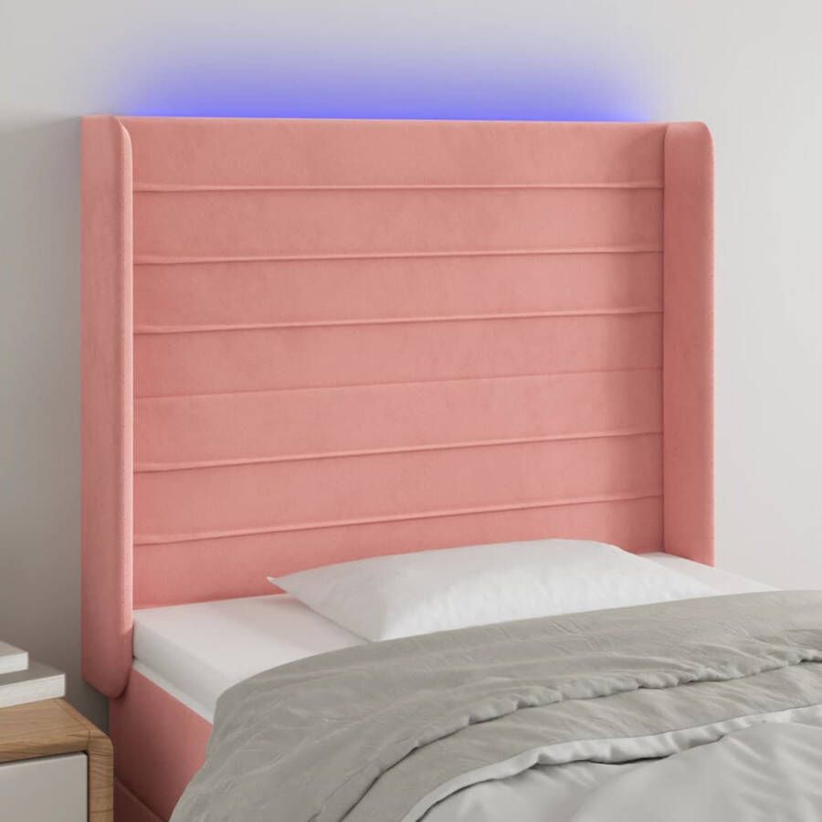 VIDAXL Hoofdbord LED 93x16x118 128 cm fluweel roze